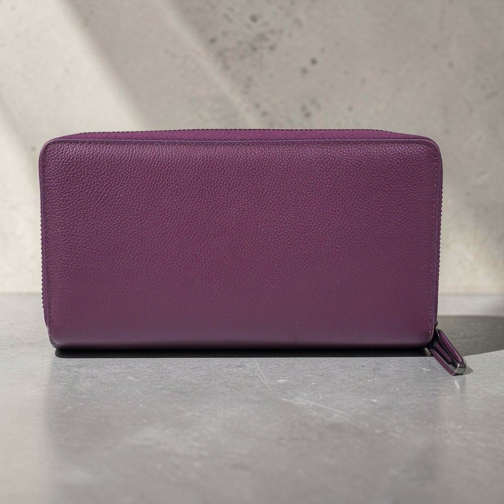 Bveyzi Purple Pebbled Leather RFID Blocking Zip Around Continental Wallet